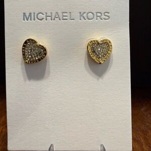NEW Michael Kors gold tone color Stud Heart Shape logo stones earrings